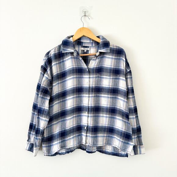 Madewell Flannel Long-Sleeve Boxy Plaid Button Up Shirt Blue S - Picture 1 of 9